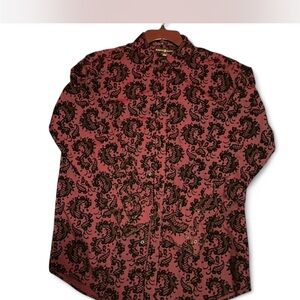 [SOLD] Burgundy and Black Casual Paisley Button Down Shirt